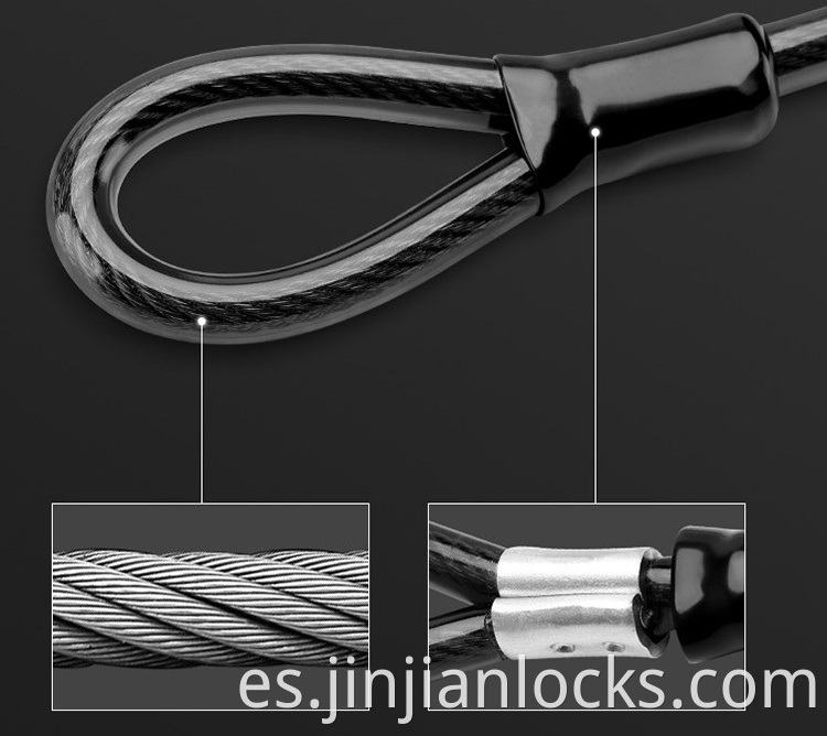 Cable de acero de seguridad, cable de bloqueo flexible de acero trenzado de doble bucle para bloqueo U, candado y bloqueo de disco